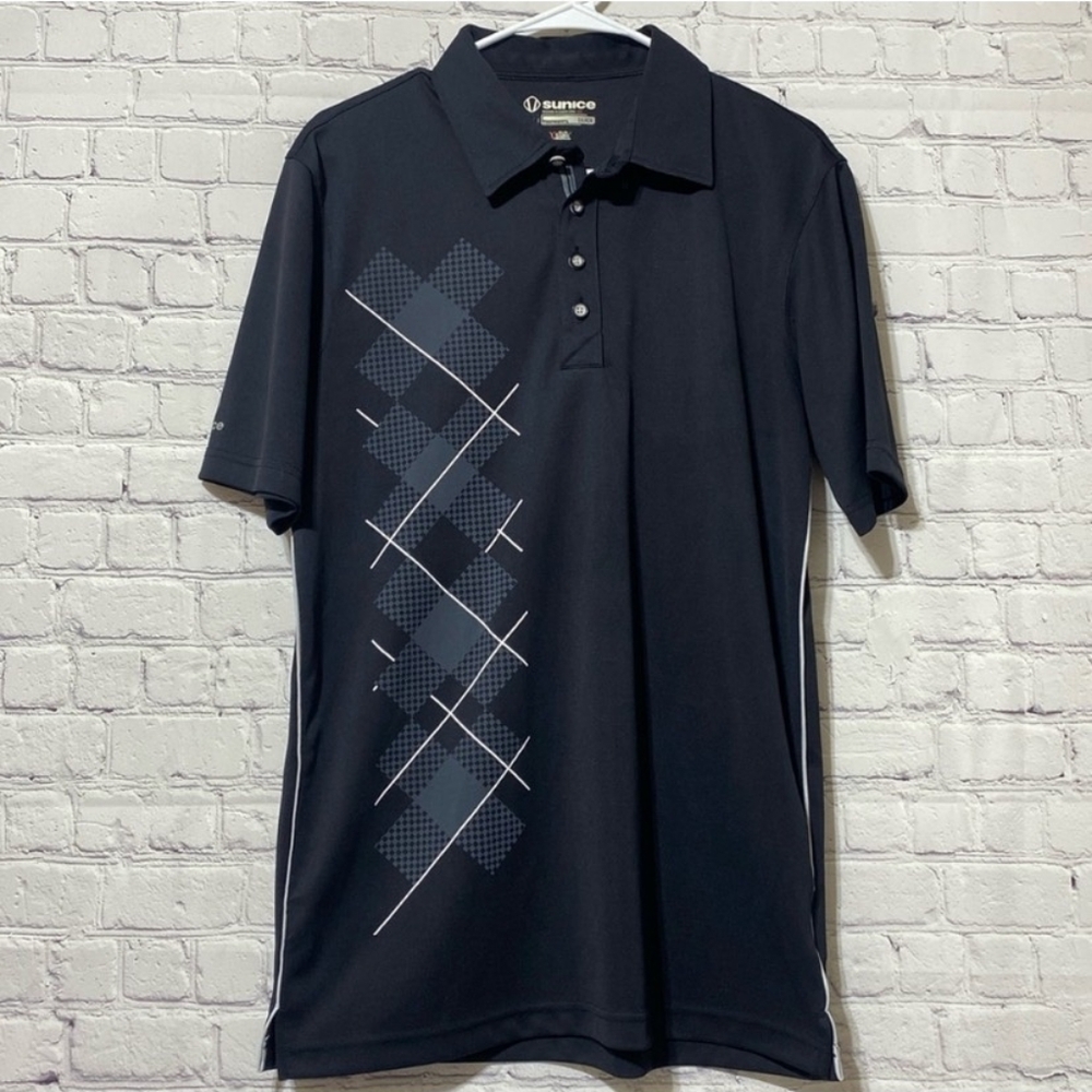 Sunice Men's Polo Shirt with Gray and White Pattern